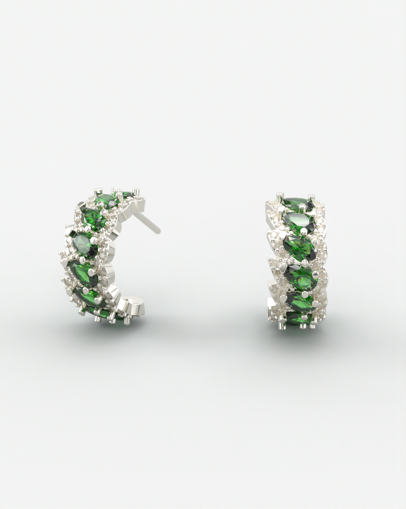 σκουλαρίκι με σειρέ πράσινες και λευκές πέτρες από ασήμι 925