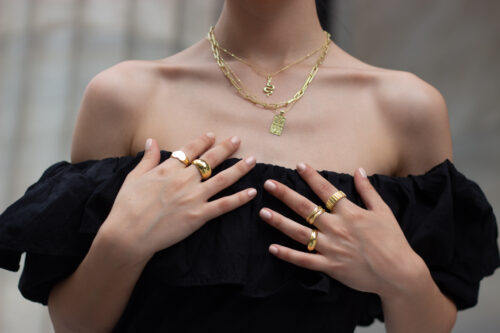 Combination of rings and necklaces in Gold Vermeil of Le Minimal Series