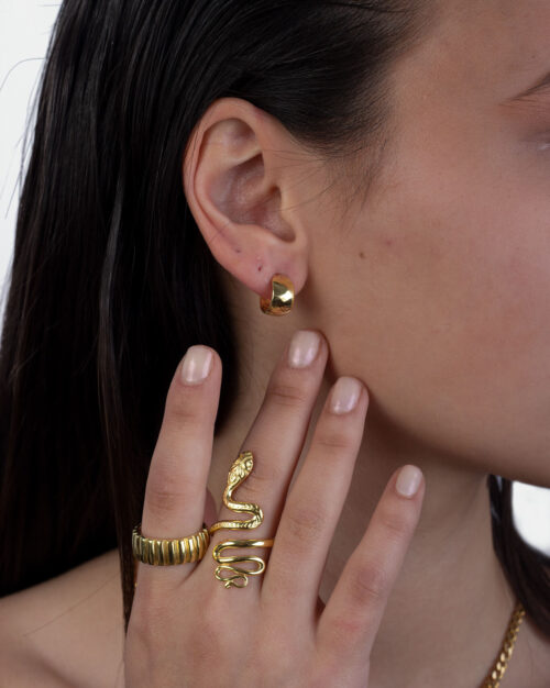 Gabi Adjustable ring in combination with snake ring and pietris mini bull earrings in gold Vermeil