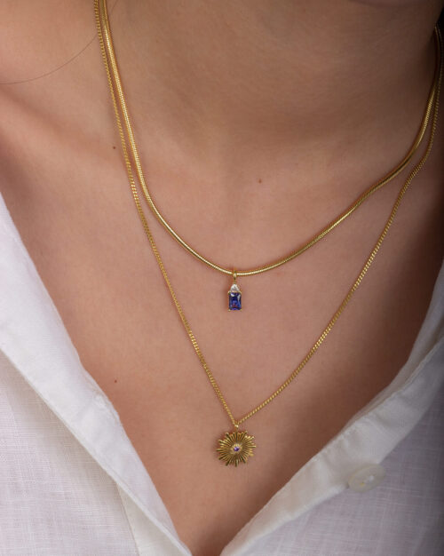 Sky Blue Necklace in combination with Sunlight Necklace Gold Vermeil