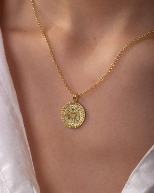 Byzantine Konstantinato Figured Rounded Necklace Gold Vermeil