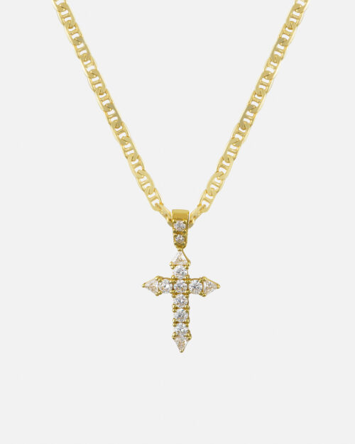 Pave Cross Triangle Necklace Gold Vermeil