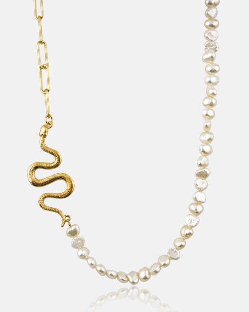 Snake X Pearls Necklace Gold Vermeil