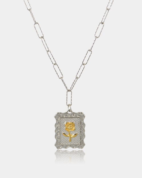 Bi-Tone Rose Necklace White n' Gold Vermeil