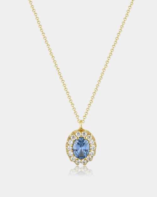 Deep Blue Rosette Necklace Gold Vermeil