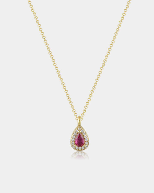 Basilica Ruby Pear Halo Necklace Gold Vermeil