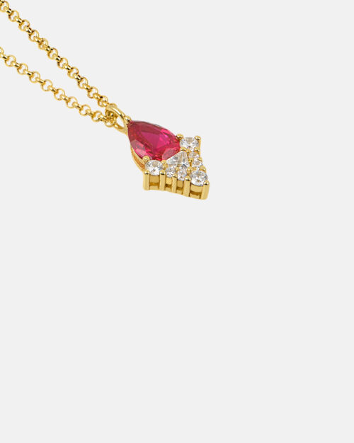 Queen's Ruby Semi Halo Necklace Gold Vermeil