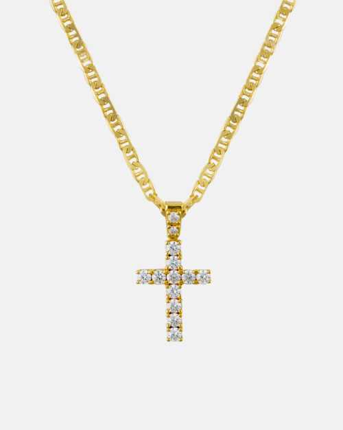 Pave Cross Rounded Necklace Gold Vermeil