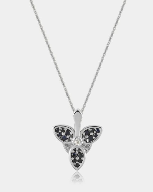 Clover Necklace with Sapphires and Diamonds White Gold