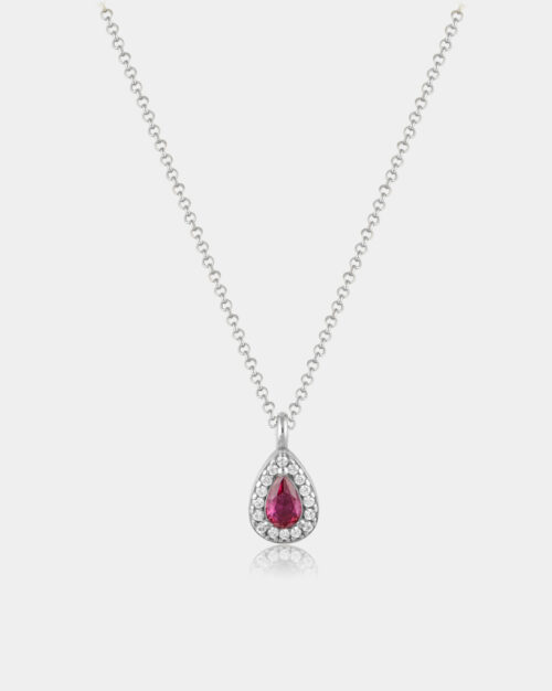 Basilica Ruby Pear Halo Necklace