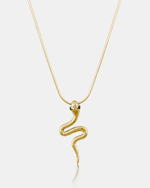 Black Spinel Snake Necklace made from gold vermeil 14k plated streling silver with black spinel stones