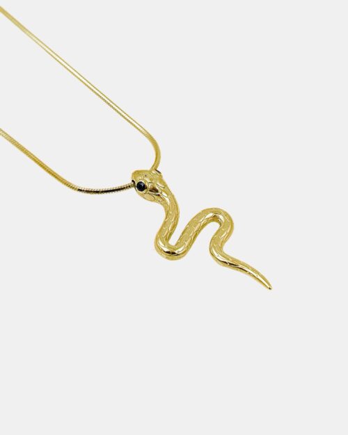 Black Spinel Snake Necklace made from gold vermeil 14k plated streling silver with black spinel stones