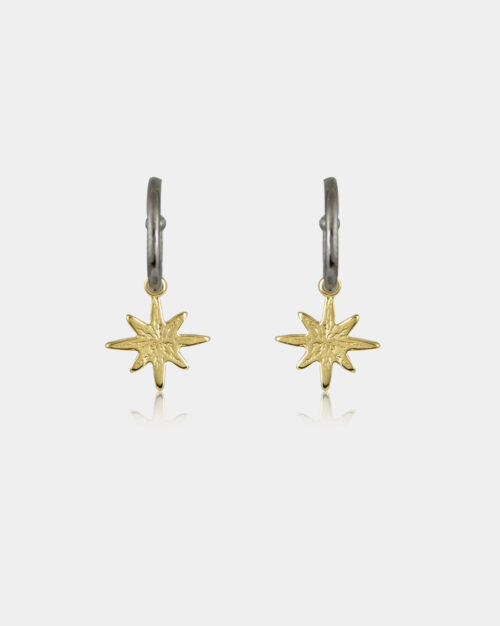 Black N' Gold North Star Hoops Earrings Gold Vermeil made from sterling silver 925