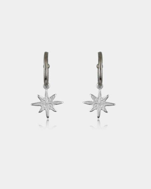 Black N' Silver North Star Hoops Earrings made from platinum plated and black rhodium plated sterling silver 925