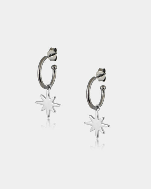 Black N' Silver North Star Hoops Earrings made from platinum plated and black rhodium plated sterling silver 925