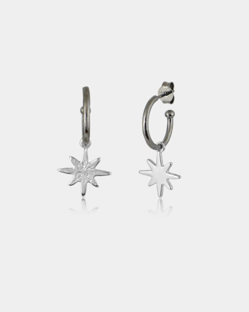 Black N' Silver North Star Hoops Earrings made from platinum plated and black rhodium plated sterling silver 925