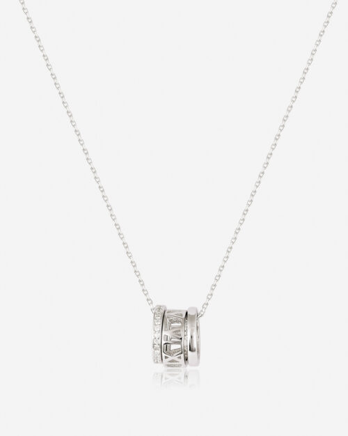 Love Story Necklace with three small bands along with white zirconia made from platinum plated sterling silver 925