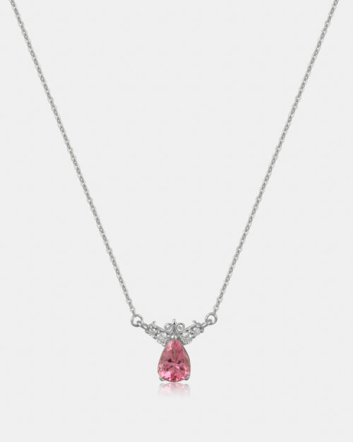 Drop Tourmaline X Diamonds Vintage Necklace Gold made from white gold k14 along with natural diamonds and pink tourmaline