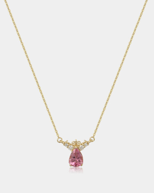 Drop Tourmaline X Diamonds Vintage Necklace Gold made from yellow gold k14 along with natural diamonds and pink tourmaline