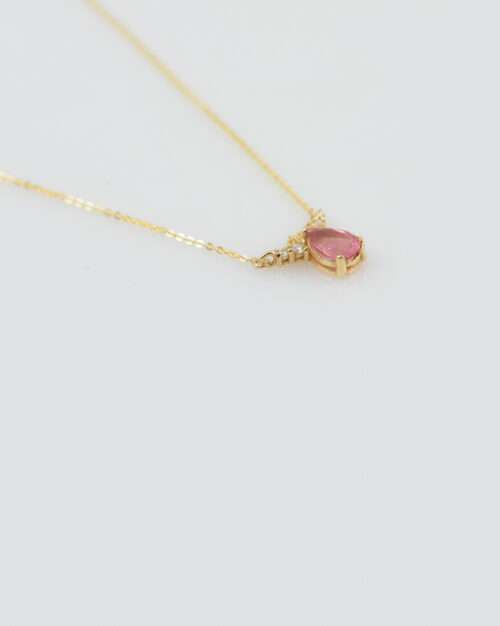 Drop Tourmaline X Diamonds Vintage Necklace Gold made from yellow gold k14 along with natural diamonds and pink tourmaline