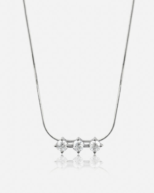 Anima Triplet Necklace with 3 white vvs1 zircon made from platinum plated sterling silver or white gold k14