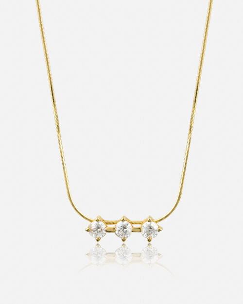 Anima Triplet Necklace with 3 white vvs1 zircon made from vermeil gold plated sterling silver or gold k14