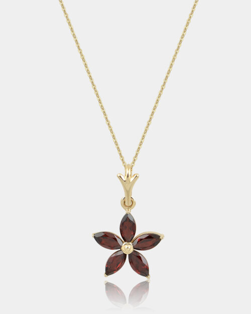 Garnet Flower Necklace Gold along with thin gold 14k chain and made from 14k solid gold