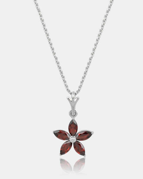 Garnet Flower Necklace Gold along with spiga thick gold 14k chain and made from 14k solid white gold