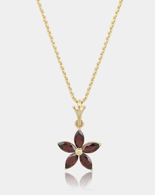 Garnet Flower Necklace Gold along with spiga thick gold 14k chain and made from 14k solid gold