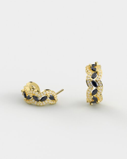 Quenly Navettes Earrings White Gold with pave moissanites and natural sapphires made from yellow gold 14 karat