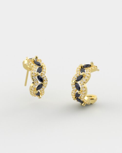 Quenly Navettes Earrings White Gold with pave moissanites and natural sapphires made from yellow gold 14 karat