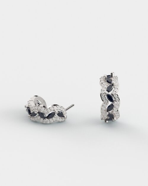 Quenly Navettes Earrings White Gold with pave moissanites and natural sapphires made from white gold 14 karat