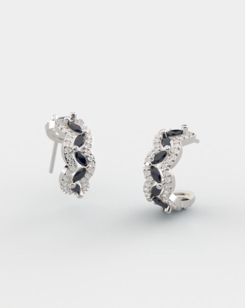 Quenly Navettes Earrings White Gold with pave moissanites and natural sapphires made from white gold 14 karat