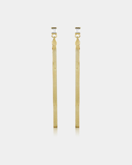 Snake chain earrings with white baguette zircon made from sterling silver 925 in gold vermeil plating