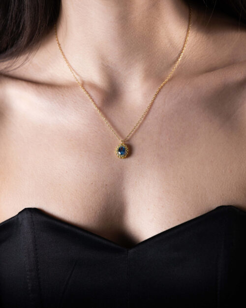 Deep Blue Rosette Necklace Gold Vermeil