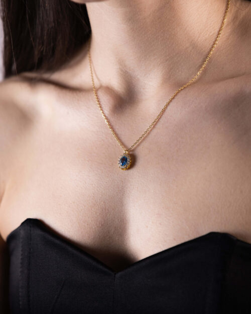 Deep Blue Rosette Necklace Gold Vermeil