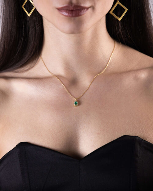 Basilica Emerald Pear Halo Necklace Gold Vermeil