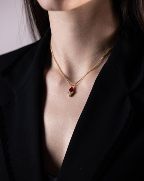 Queen's Ruby Semi Halo Necklace Gold Vermeil