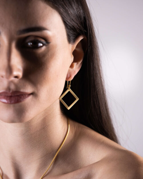 Twisted Square Scratchy Matte Earrings Gold Vermeil