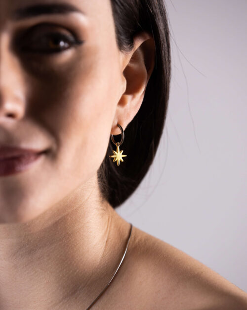 Black N' Gold North Star Hoops Earrings Gold Vermeil