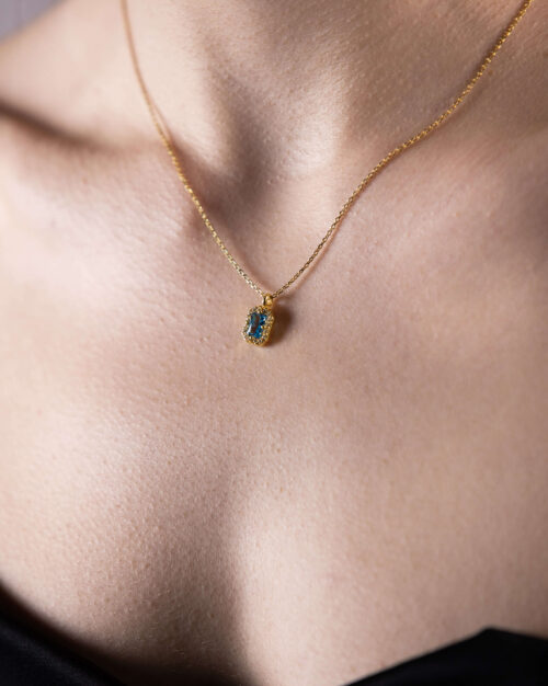 Basilica Topaz Vertical Halo Necklace Gold Vermeil