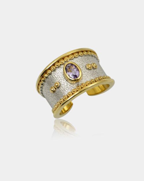 Byzantine Filigree Amethyst Ring Black n' Gold