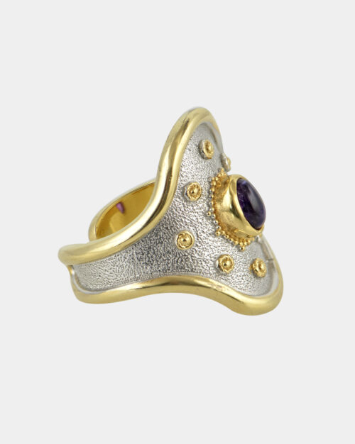 Byzantine Filigree Oval Amethyst Ring White n' Gold