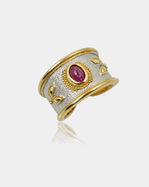 Byzantine Filigree Ruby Ring White n' Gold