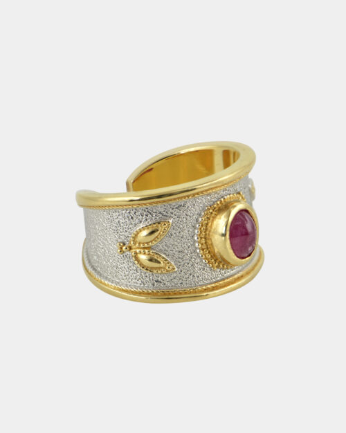 Byzantine Filigree Ruby Ring White n' Gold