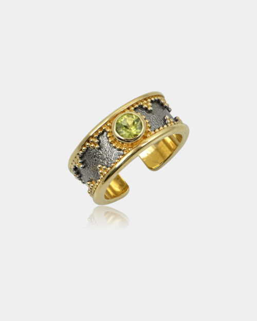 Byzantine Filigree Band Peridot White n' Gold