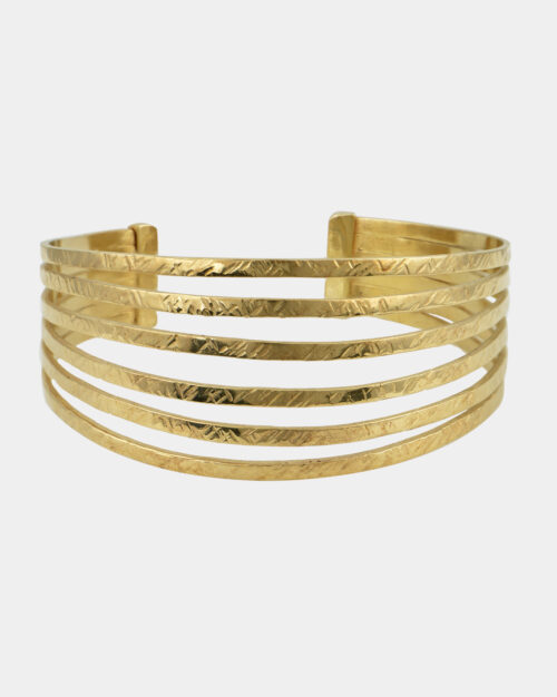 Hammered 6 Rows Cuff Bracelet Gold Vermeil