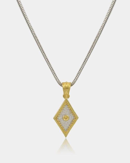 Byzantine Filigree Rhombus Necklace White n' Gold