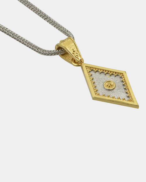 Byzantine Filigree Rhombus Necklace White n' Gold