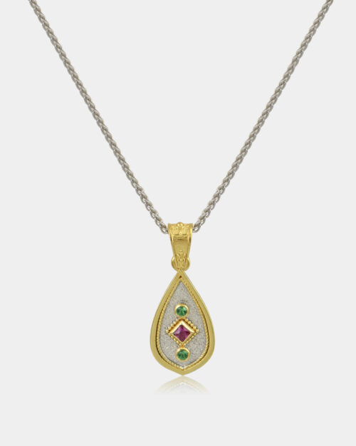 Byzantine Multi Pear Necklace White n' Gold